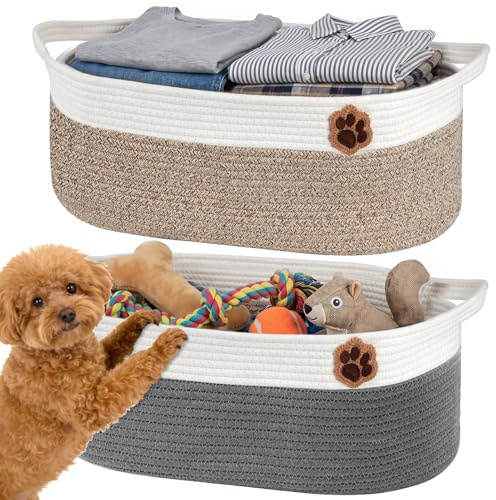 SZEE Dog Toy Basket Large, Woven Rope Basket, 2Pack