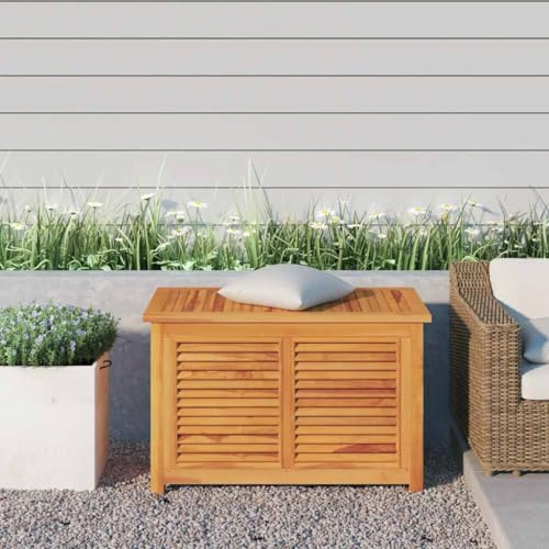 Ziaphsol Gartenbox Auflagenbox Kissenbox aus Massivholz Teak, 90 x 50 x 58 cm, wetterfest, mit PE-Beutel, für Terrasse Balkon Pool, Stauraum für Kissen Polster Zubehör