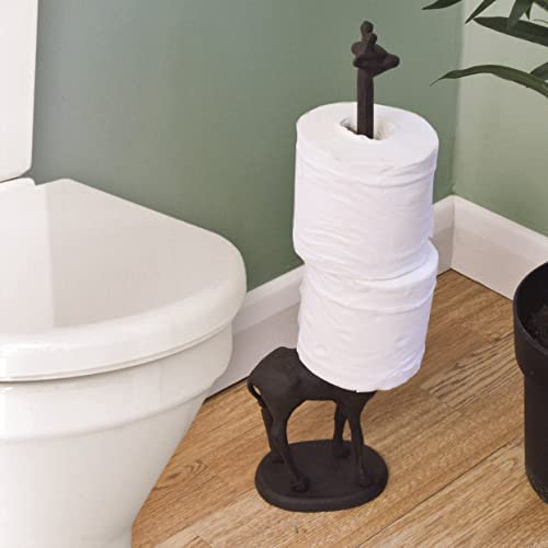 Giraffe Design Toilet Paper Holder – Freestanding Cast Iron Rustic Novelty Loo Roll Bathroom Stand Home Decoration – Holds 2 Rolls, H48cm