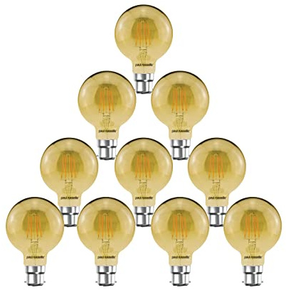 paul russells LED Filament G80 Light Bayonet Cap B22, 35w Equivalent Replacement Antique Bulb, BC 4.5W 400LM LED 2200K Amber Bulbs, Decorative Ceiling Fittings Energy Saving Lightbulbs, Pack of 10