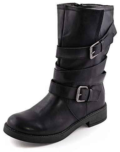 Toocool - Scarpe Donna Stivali Biker Motociclista Ecopelle Casual Fibbie Nuovo 1050 [36,Nero]