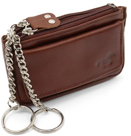 Safekeepers Schlüsseletui Leder Klein - Schlüsseltasche mit Reißverschluss Damen und Herren, Mini Schlüsselmäppchen für Autoschlüssel - Haselnussbraun