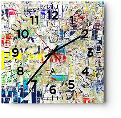 Modern Wanduhr Straße Graffiti Wand Wandmalerei 30x30cm Quadrat Klein Wand Uhr Glas Analog Zimmeruhren Küche Büro Wohnzimmer Glasuhr Wall Clock Dekoration Design Küchenuhr C4AC30x30-2907
