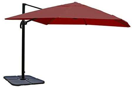 Mendler Gastronomie-Ampelschirm HWC-A96, Sonnenschirm 3x3m (Ø4,24m) Polyester Alu/Stahl 23kg mit Ständer drehbar - bordeaux