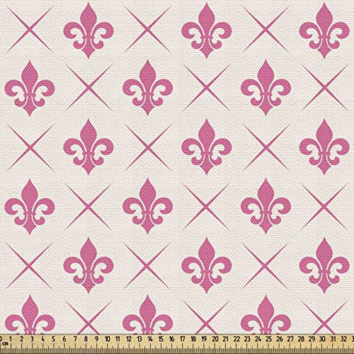 ABAKUHAUS Fleur De Lis Stoff als Meterware, Rosa Lilienblume, Qualitäts Stoff Dekorativer Polster Heimtextilienstoff, 2M (148x200cm), Creme Rosa