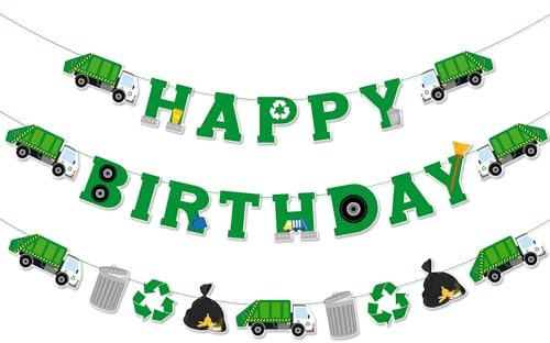 Garbage Truck Birthday Banner Trash Truck Party Supplies Waste Management Recycling Decorations Set of 3