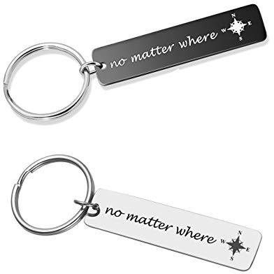 Zysta Portachiavi dell’Amore in Acciaio Inox Inciso No Matter Where Regalo per Coppia Colore Bianco e Nero