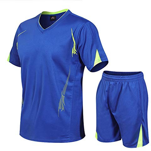 Yowablo Kompressionsshirt Herren, Sportbekleidung Kompressionshose Trainingsanzug Atmungsaktiv Sportwear Fitness für Laufen Radfahren Yoga Kurzarm-Sportanzug (XL,3Blau)