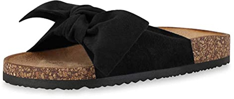Minetom Damen Sandalen Mit Fußbett Pantoletten Mit Schleife Flache Sommerschuhe Strand Schuhe Offen Slipper Sommer Damenschuhe