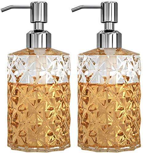 GLADPURE Lot de 2 distributeurs de Savon Rechargeables en Verre Transparent avec Pompe en Acier Inoxydable 304 antirouille, 355 ML