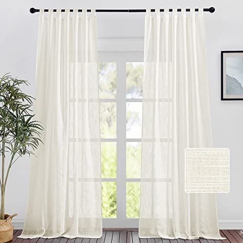 PONY DANCE Gardine Halbtransparent H 245 x B 140 cm Leinenoptik Vorhänge im Landhausstil für Sonnenlicht Filtern Schlaufenschal 2er Set, Hellbeige