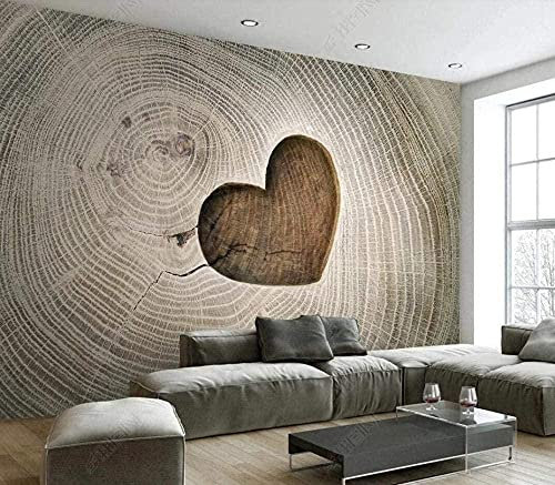 XHXI Papel mural del dormitorio de la pared del fondo de la TV 3D de la foto en forma de corazón del grano de madera hue 3D papel Pintado de pared tapiz Decoración dormitorio Fotomural-250cm×170cm