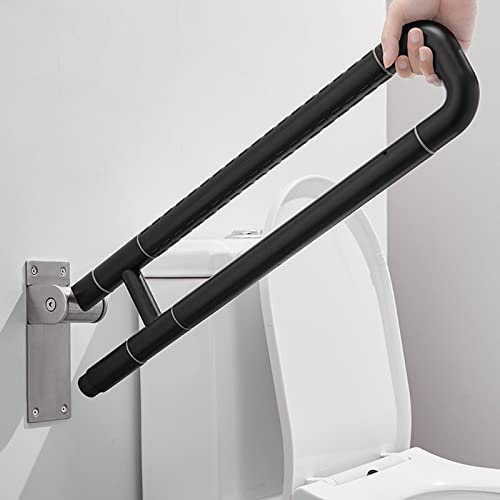 Klappbare WC&Toiletten Aufstehhilfe,Wandstützgriff Stützhilfe Edelstahl,Sicherheit Rutschfest Klappgriff,Toiletten Stütz,Dusche WC Griff,Seniorengerecht/Schwangere,Schwarz (70cm/27.6in)