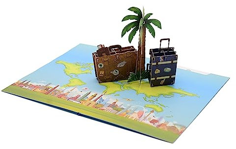 Bon Voyage Pop-Up 3D Scheckkarte für Urlaub, Geburtstag oder auch Abschied - Geldgeschenk für den Urlaub, Geschenkkarte für die Reise, Urlaubsgutschein