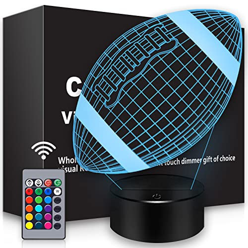 Football Gifts Football 3D Night Light, 16 Colors Changing Touch & Remote Control Table Illusion Lamp, Bedroom Office Gaming Decor, Christmas Birthday Xmas Gift Toys for Boys Girls Men Sport Fans