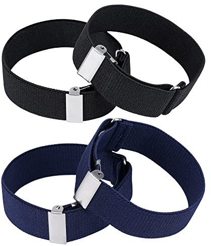Belerry 2 Pairs Anti-Slip Shirt Sleeve Holders, Elastic Adjustable Armbands for Men, Expandable Shirt Armbands - Black, Navy Blue, Width 1Inch
