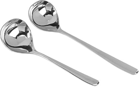 Cabilock 2pcs Stainless Steel Soup Ladle Small Gravy Ladle Tableware Long and Short Handle Spoon Tableware for Kitchen Cooking Soup Sauce Soup Gravy Salad Dressing (Silver)