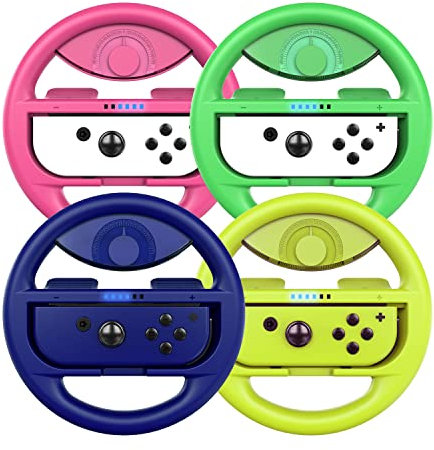 COODIO Switch Wheel, Switch Racing Wheel, Joy-Con Steering Wheel For Mario Kart 8 Deluxe / Nintendo Switch & OLED Model, Neon Green / Neon Pink / Blue / Neon Yellow (4 Packs)