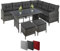 Montafox Poly Rattan Ecklounge 7 Personen Eckbank Tisch 2 Hocker Sitzkissen 5cm Gartengarnitur Grau Sitzgruppe Ecksofa Terrasse Sitzecke Eckgarnitur Garten Wintergarten, Farbe:Nachtschwärmergrau