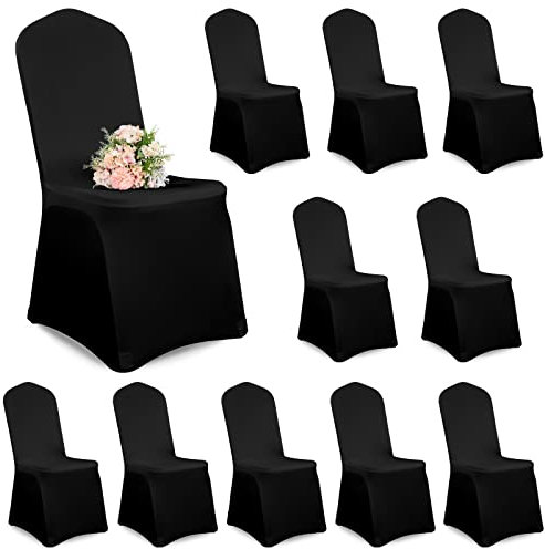 Showgeous 10 Stück Stuhlhussen Schwarz Polyester Spandex Lycra Stretch Stuhlhussen Esszimmer Hochzeit Stuhlhussen Universelle Waschbare Stuhlhussen für Hochzeitsfeier Bankett Dekoration