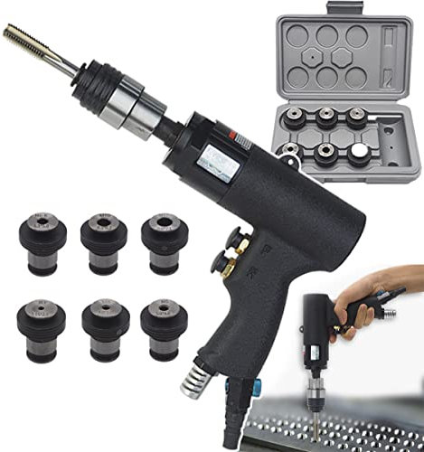 M3-M12 Pneumatische Gewindeschneidmaschine, Handluftbohrer + 6 Spannfutter (M3, M4, M5, M6/8, M10, M12), schnelles und genaues Gewindeschneiden von Stahl, Eisen, Kupfer, Aluminium, Kunststoff