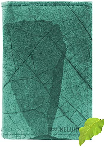 NELUHA Notizbuch klein A6 blanko nachfüllbar aus Teakblättern vegan nachhaltig Leder Alternative Tagebuch Buch Journal Buchhülle Hülle Reise (Türkis)