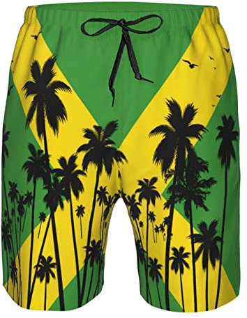 Shuwekk Short de bain pour homme avec motif drapeau américain - Séchage rapide - Doublure en maille, Drapeau de la Jamaïque avec palmier, Large