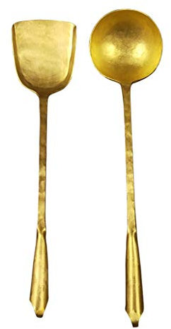 Yalych Chine cuillères à Soupe qualité Fait à la Main en cuivre louche et Wok spatule Ensemble Pur jauge cuivre rétro Design Outils de Cuisine cuillère Polyvalente Cuillères de Table