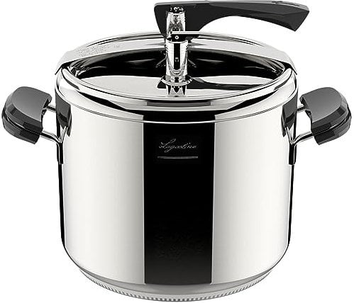 Lagostina Marmite à pression La Classica Lagofusion, autocuiseur Ø 26 cm, capacité 12 L, avec panier, recette et écodose, poignées en Bakélite, valve à poids et fond Lagofusion