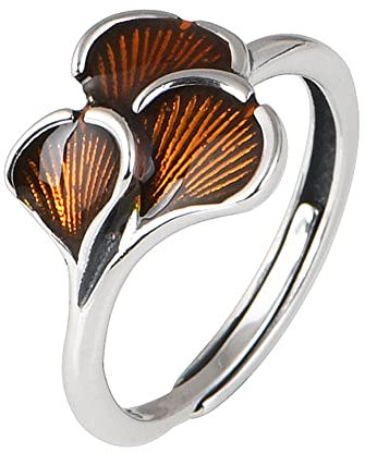 Gelbe Epoxid Ginkgo Blatt Ring Retro 925 Sterling Silber Ginkgo Biloba Ring Natur Schmuck für Damen Offen Verstellbar