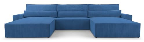 mb-moebel Wohnlandschaft aus Cordstoff Ecksofa U-Form Cord mit Schlaffunktion Eckcouch mit Bettkasten Sofa Couch Polsterecke U-Sofa - 410x85x200cm - Denver U - Poso 05 Dunkelblau
