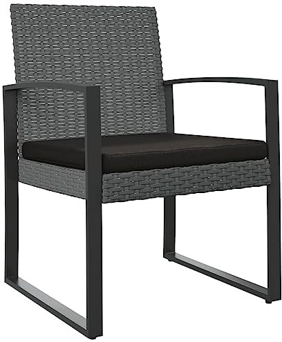vidaXL Garten Esszimmerstuhl 2 STK., Gartenstuhl mit Kissen, Rattanstuhl Stuhl mit Armlehnen, Balkonstuhl Gartenmöbel, Dunkelgrau PP-Rattan