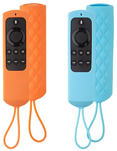 2 Pack Firestick Remote Control Case,Shockproof Silicone Protective Sleeve Compatible with Fire TV Stick 1nd Gen / 2017 Edition (2nd Gen) Alexa Voice Remote,with Lanyard(Sky Blue and Orange)