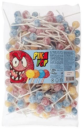 Caramelos Cerdán - Caramelo con Palo y rebozado Pica Pica | Bolsa de 200 Uds | Caramelo Duro sin Gluten ni Alérgenos Sabor Limón, Naranja, Cola y Cereza PIKA POP | Ideal para Fiestas y Cumpleaños