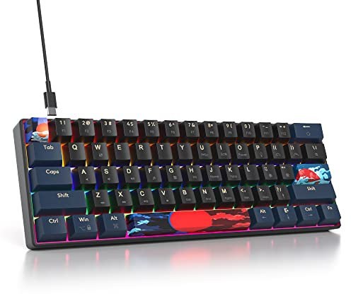 SOLIDEE mechanische Gaming Tastatur 60%,61 Tasten mit Lineare rote Schalter,kabelgebundene mechanische Tastatur mit LED-Hintergrundbeleuchtung,gemischtes Licht kompakte(61 Blue Samurai(B))