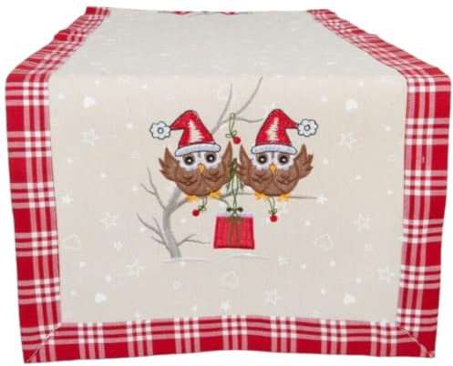 Weihnachten Tischläufer 40 x 120 cm Eule rot/natur