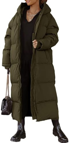 EsukAr Women Long Quilted Coat Hooded Maxi Length Long Sleeve Puffer Jacket Padded Coat Winter Outerwear
