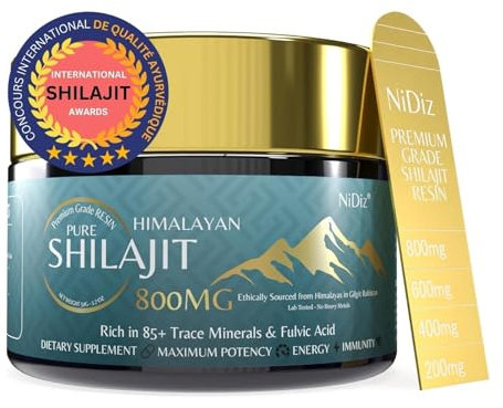 100% Shilajit Puro del Himalaya Original 800MG, Hierbas Ayurvédicas 5 en 1, Probada en Laboratorio en Europa, 50g