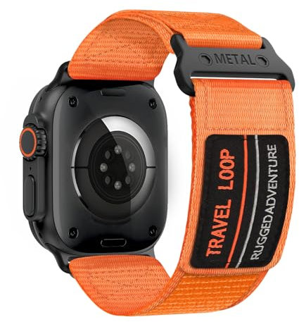 Nylon Cinturino per Apple Watch Ultra/2 49mm 46mm 45mm 44mm 42mm Uomo Donna,Cinturini di Ricambio in Nylon Sportivo Banda per iWatch Series 10/9/8/7/6/5/4/3/2/SE,Ultra 2 49 46 45 44 42mm,Orange,XL