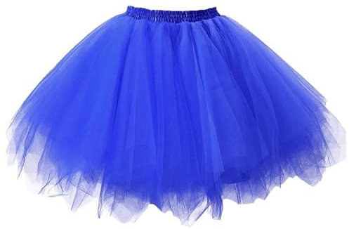Damen Karneval Kostüm Tüllrock 80er Puffy Tütü Röcke Tüll Petticoat (eine Größe blau)