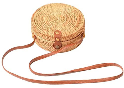 SOYDAN Runde Rattan-Tasche, handgewebte Strohtaschen for Damen, Damen-Geldbörsen und Handtaschen mit Lederriemen/7
