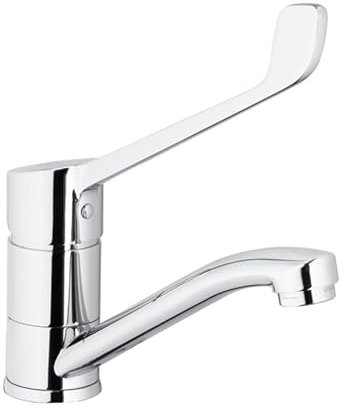 Medizinische Hygienearmatur Waschtischarmatur Einhebelmischer - Wasserhahn mit langem Hebel und schwenkbarem Auslauf, Arztgriff zur Ellenbogen Bedienung für Klinik, Arztpraxis und Labor