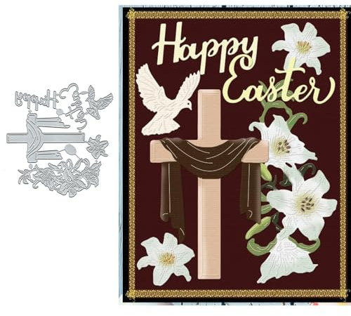Metall-Stanzformen mit Aufschrift Happy Easter, Kreuze, Lilie, Blume, Taube, Schablonen, DIY, Scrapbooking, dekorative Prägung, Papier, Scrapbooking, Kartenherstellung