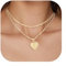 GIFT4U Buchstaben Kette Damen,18K Gold Vergoldet Geschichtete Halskette mit Buchstaben Damen Gold Kette mit Herz Anhänger Initiale Namenskette Schmuck Geschenke für Frauen B