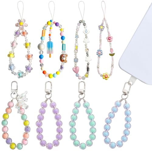 DKDDSSS 8 Piezas Cadenas de Teléfono, Encanto de Teléfono con Cuentas, Colgante de Mano para Móvil de Correa de Abalorios para Teléfono, Cordón de Teléfono con Cuentas de Acrílico