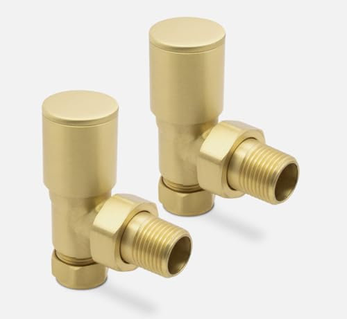 Brushed Brass Towel Bathroom Radiator & Valves (Angled Vavles (pipes form wall))