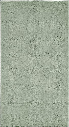 andiamo Teppich Arezzo waschbar Wohnzimmer Esszimmer pflegeleichter eleganter gemütlicher Wohnzimmerteppich Fellteppich einfarbig 80 x 200 cm Salbeigrün