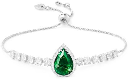 Linawe Bracelets en cristal vert émeraude pour femmes, bracelet à breloques en chaîne en argent, strass et diamant, pierre de naissance, moissanite et zircone cubique