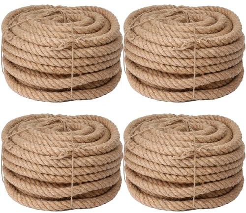 MEIDIV Lot de 4 cordes de chanvre de 12 mm d'épaisseur - 10 m - Corde décorative en sisal - Corde de jardin pour griffoir à chat, travaux manuels, regroupement, jardinage, balançoire de porche