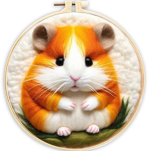 AMBATTERY Needle Felt Starter Set, Cartoon Mouse Felt Painting Kit for Beginners Wool Felting Supplies with Embroidery Hoop Felt Needles Foam Pad Felt Cloth